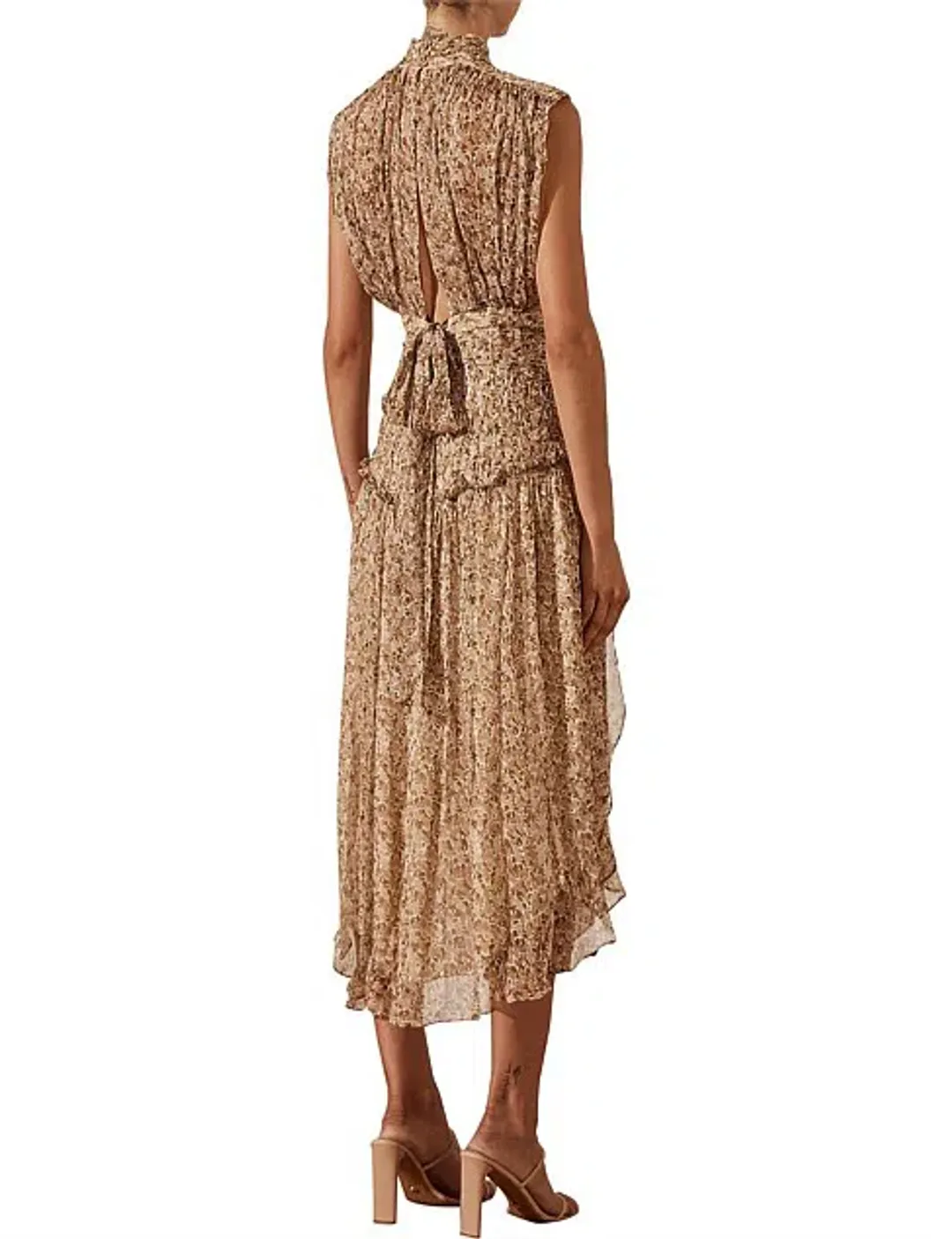 Shona Joy Ambar Sleeveless Open Back Chiffon Midi Dress Floral Size 8 for rent on The Volte - main image