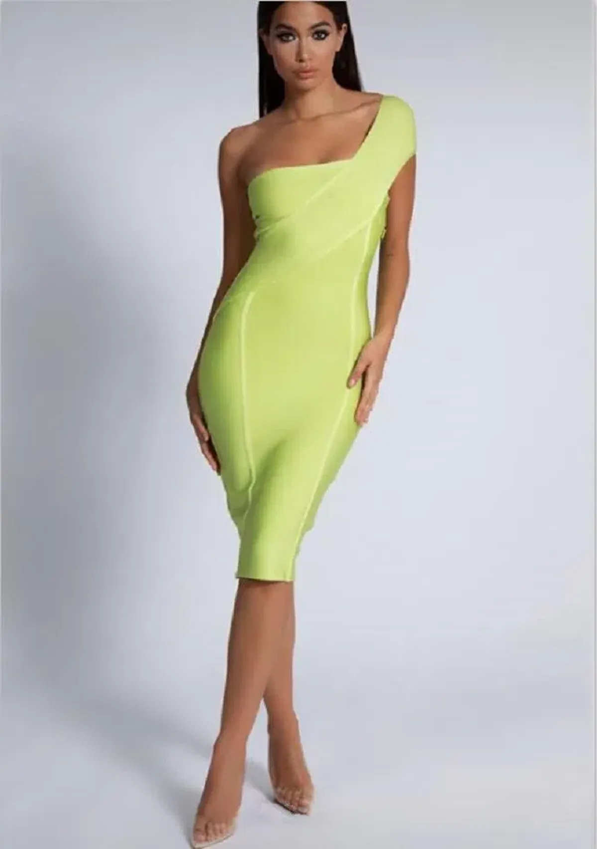 Meshki Eloise Asymmetric Bandage Dress Lime Size XS / Au 6 for rent on The Volte - main image