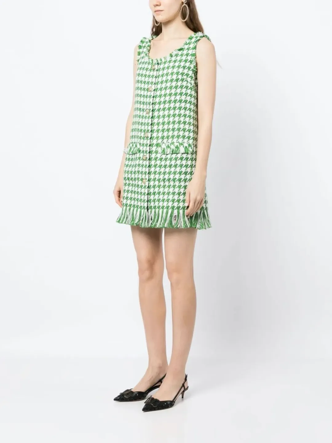Leo Lin Blair Tweed Mini Dress in Emerald Size 8 for rent on The Volte - main image