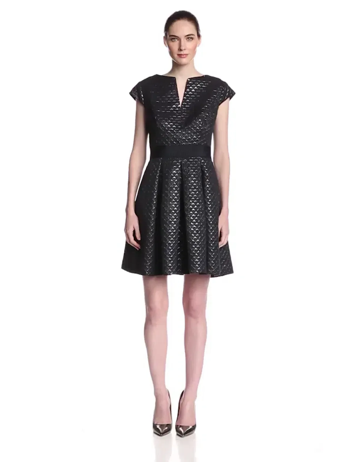 Ted Baker Carice Metallic Jacquard Capsleeve Mini Dress Black Size 0 / Au 6 for rent on The Volte - main image