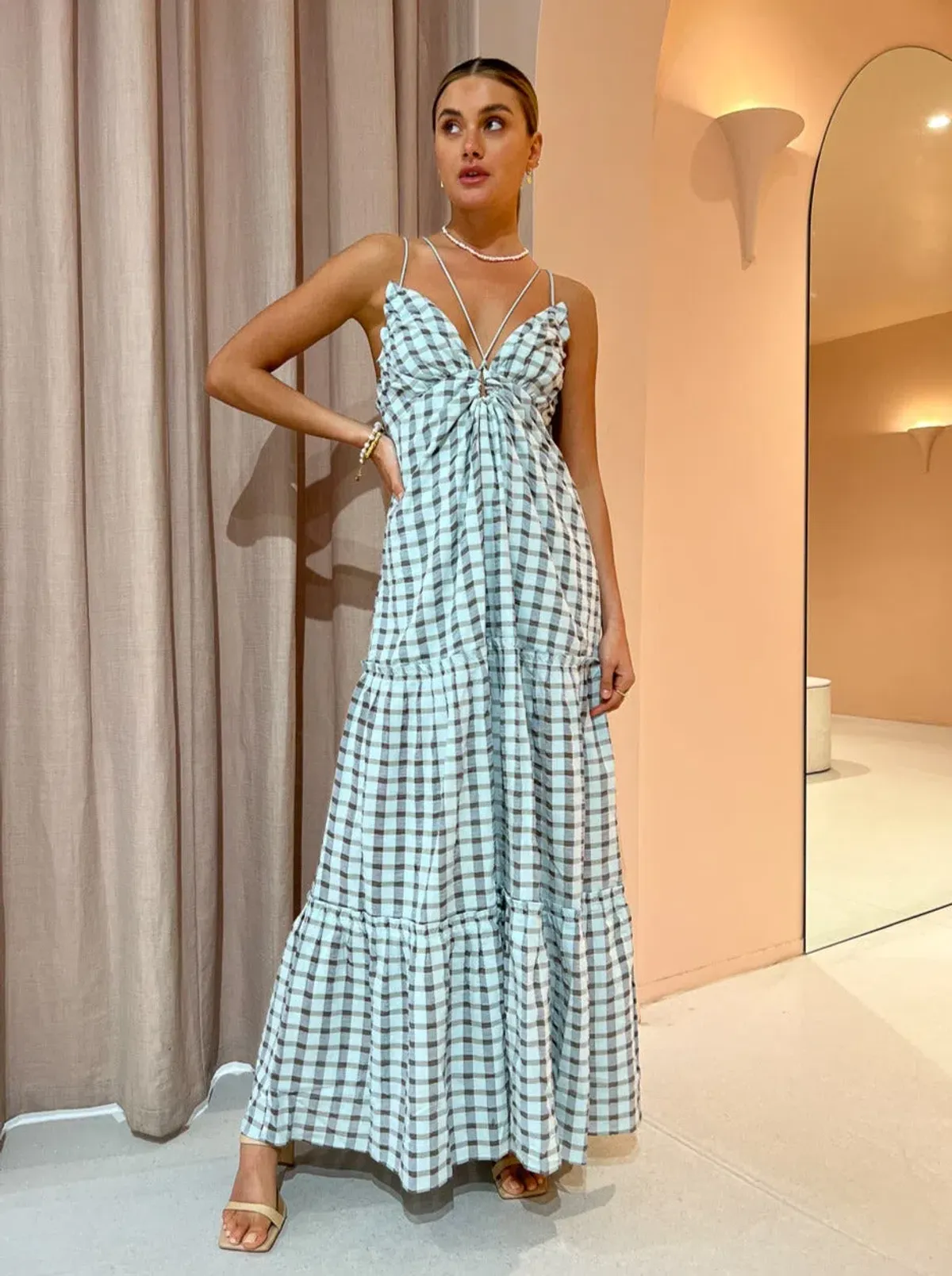 Significant Other Emily Maxi Dress in Mint Check Size 8 for rent on The Volte - main image