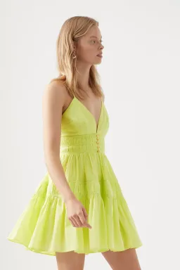 Aje Grace Tiered Mini Dress Light Lemon Green Size 6 for rent on The Volte - image 2