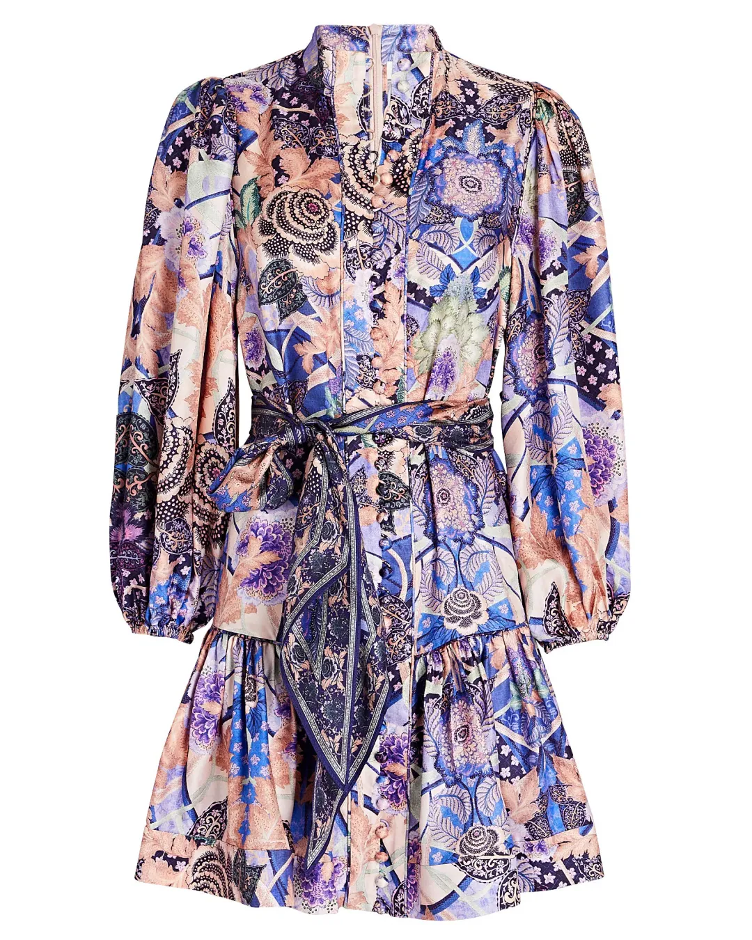 Zimmermann Celestial Buttoned Mini Dress Amethyst Floral Size 1/Au 10 for rent on The Volte - main image