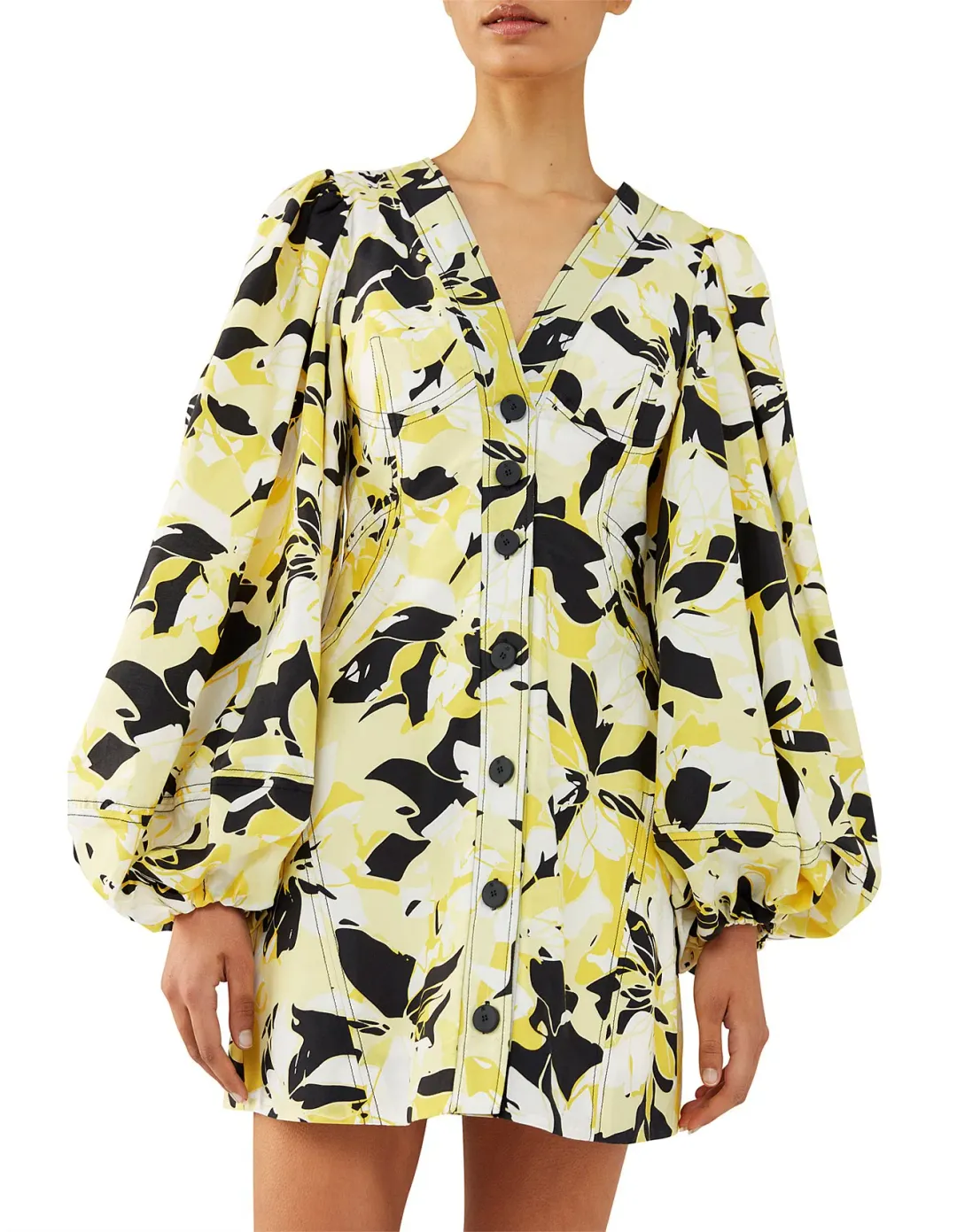 Camilla and Marc Aldea Puff Sleeve Mini Dress Yellow Floral Size 10 for rent on The Volte - main image