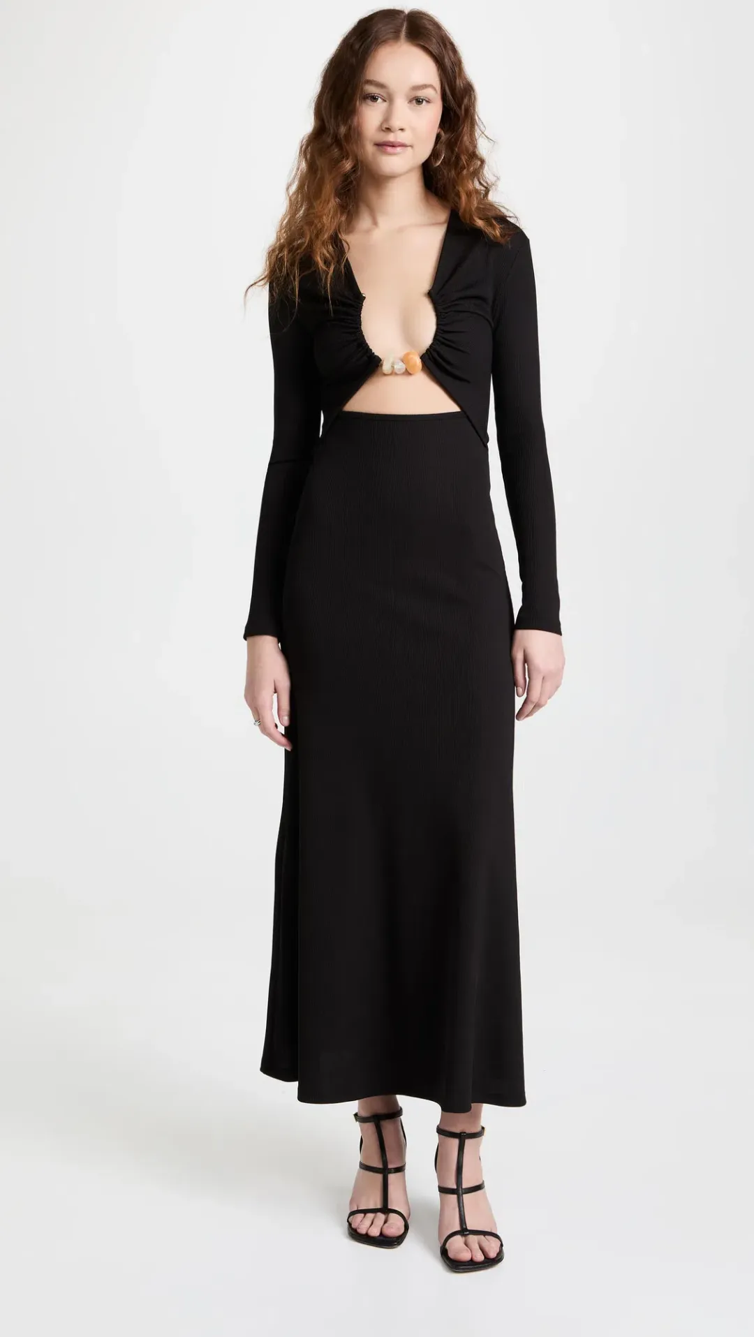 Christopher Esber Split Quartz Ruched Dress Black Size 8 for rent on The Volte - main image
