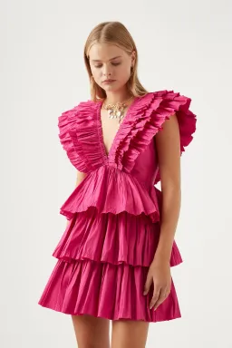Aje Rhythmic Frilled Dress Pink Size 6 for rent on The Volte - image 2