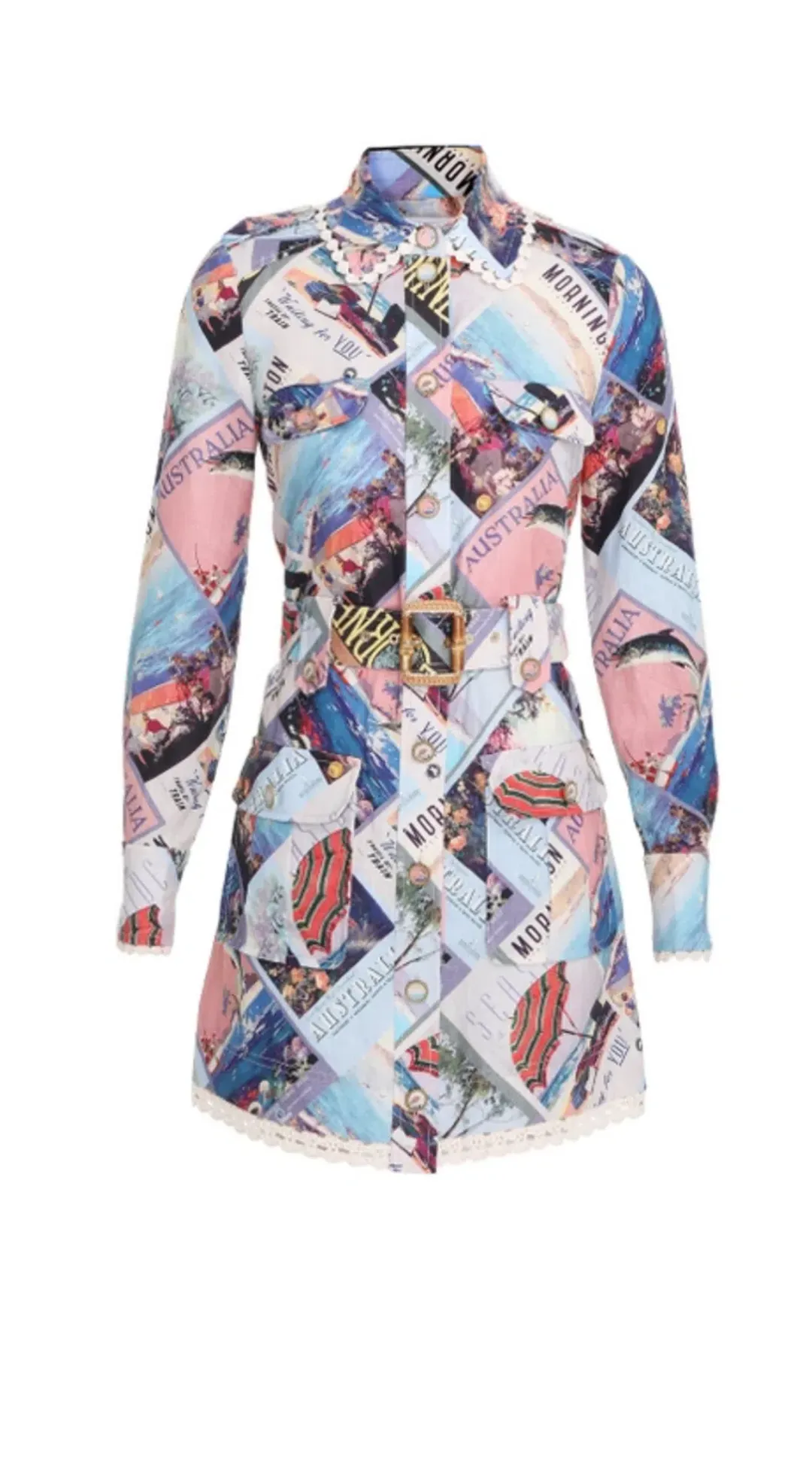 Zimmermann Postcard Shirt Mini Dress Small Poster Print Size 0P/Au 6 for rent on The Volte - main image