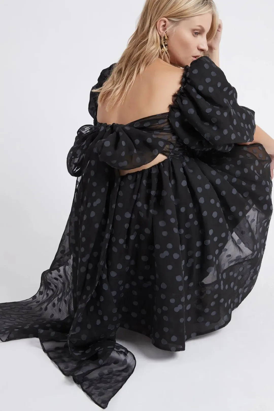 Aje La Piscine Puff Sleeve Bow Back Mini Dress Black Size 8  for rent on The Volte - main image