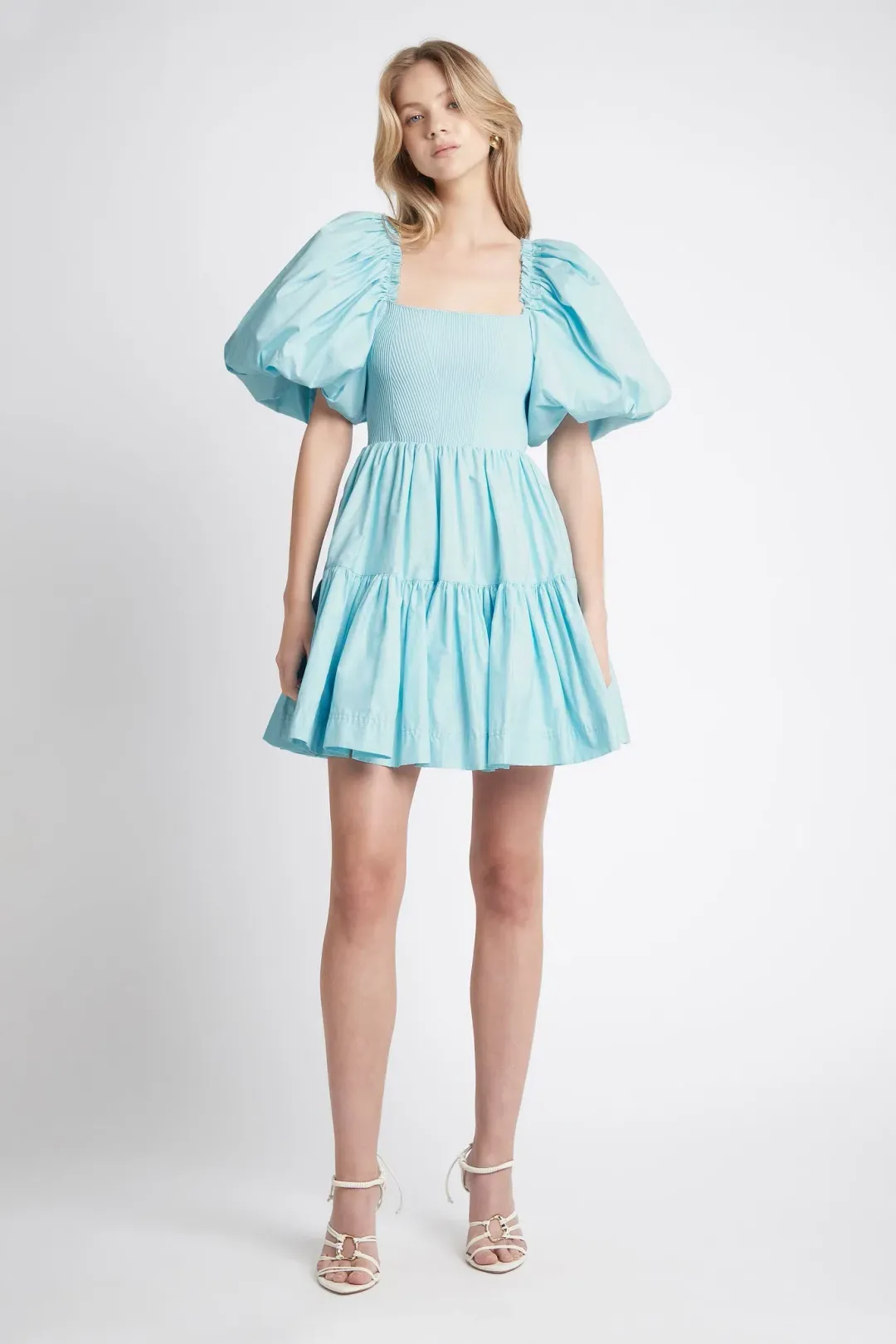 Aje Casa Puff Sleeve Mini Knit Dress Ice Blue Size 8 for rent on The Volte - main image