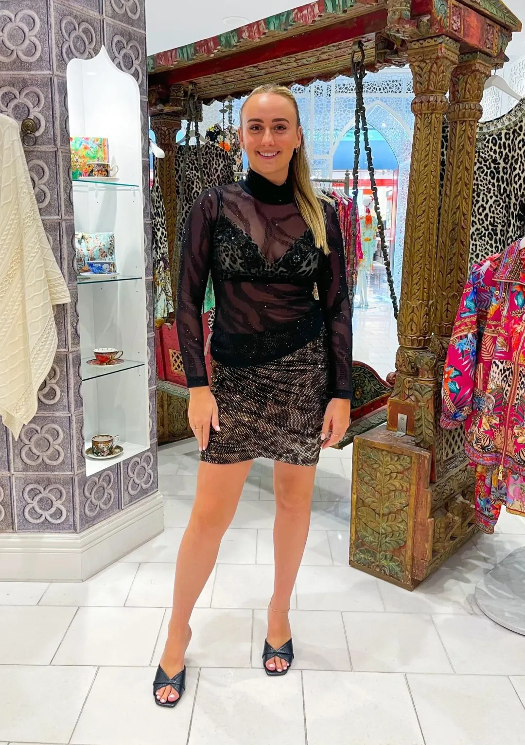 Camilla Jersey Turtleneck Tame My Tiger Black with Camilla Cool For Cats Soft Bra with Back Clip (AU16) for rent on The Volte - main image