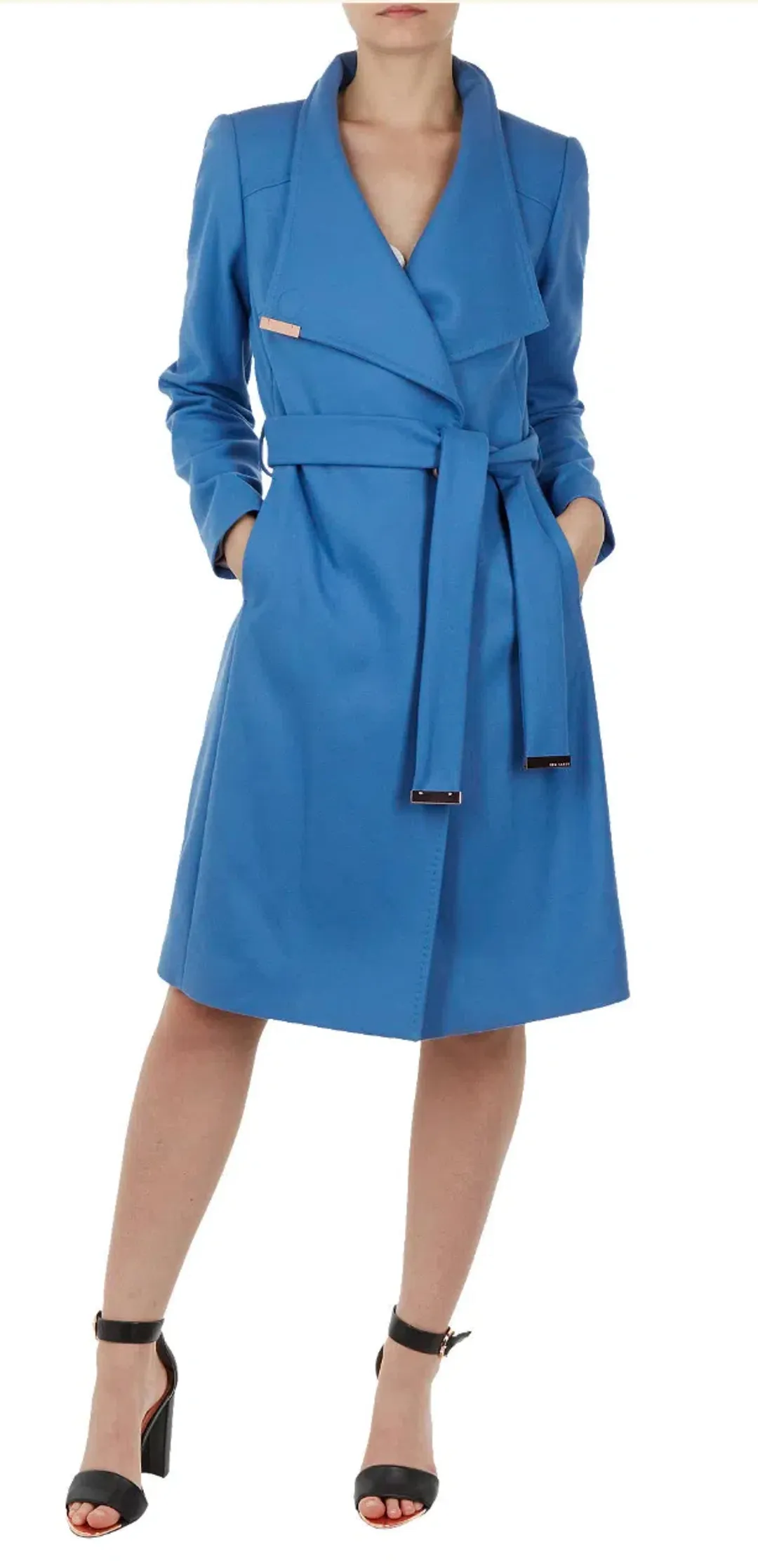 Ted Baker Sandra Wool Blend Wrap Coat Mid Blue Size 1 / Au 8 for rent on The Volte - main image
