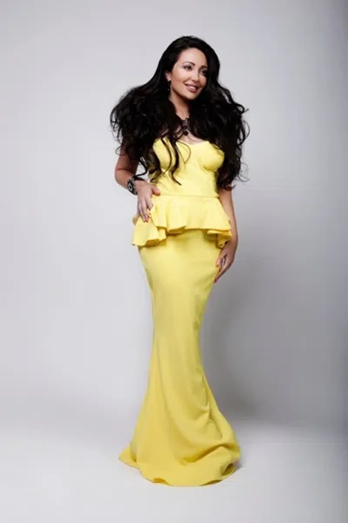 Sheike Peplum Gown Yellow Size 8 for rent on The Volte - main image
