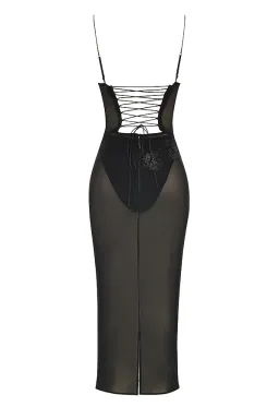 House of CB Amirah Mesh Crystal Embellished Midi Dress Black Size XS / Au 6 for rent on The Volte - image 7