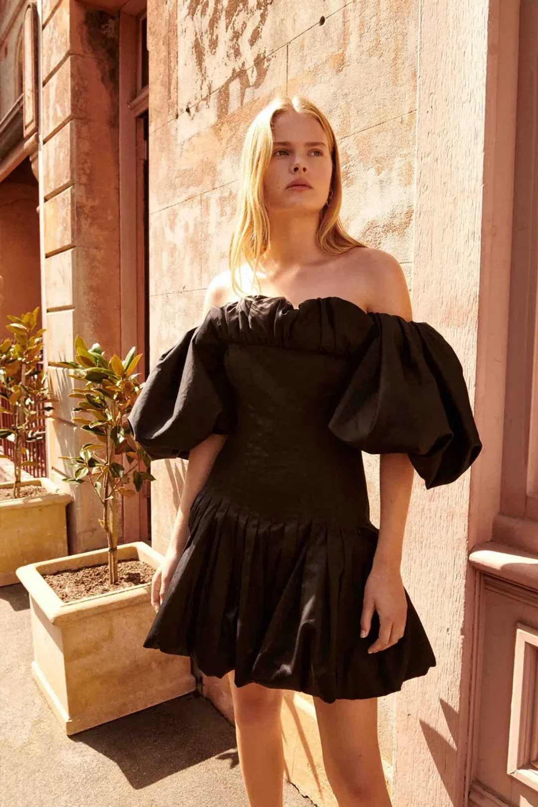Aje Arles Off the Shoulder Mini Dress Black Size 6 for rent on The Volte - main image
