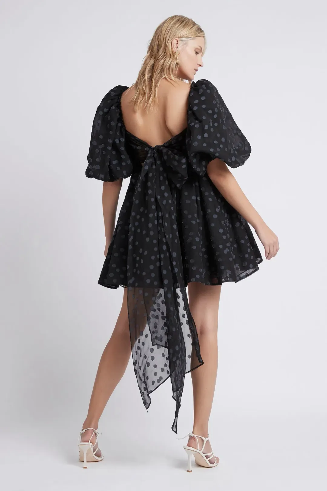 La Piscine Puff Sleeve Bow Back Mini Dress for rent on The Volte - main image