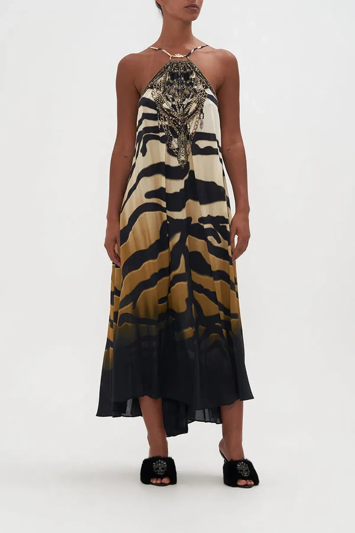 Camilla The Tame My Tiger Gather Neck Halter Maxi Dress Print Size AU 8 for rent on The Volte - main image