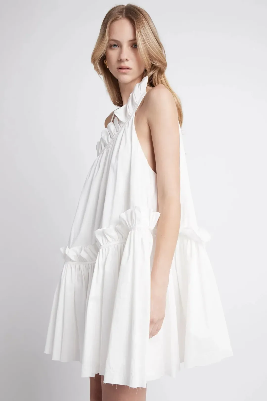 Aje Romance Asymmetric Mini Dress Ivory Size 8  for rent on The Volte - main image