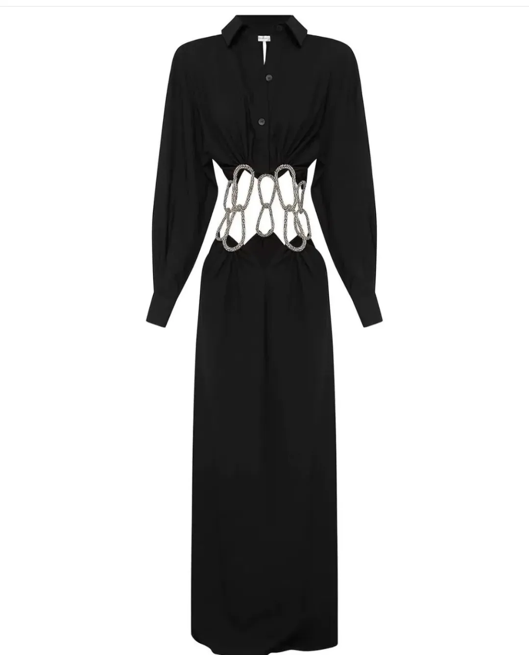 Christopher Esber Pendulant Crystal Linked Long Sleeve Dress Black Size 6  for rent on The Volte - main image