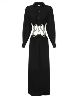 Christopher Esber Pendulant Crystal Linked Long Sleeve Dress Black Size 6  for rent on The Volte - image 2