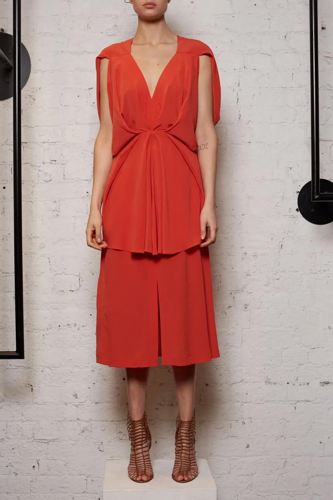 KITX Nature Cape Silk Dress in Melon Size 8 for rent on The Volte - main image