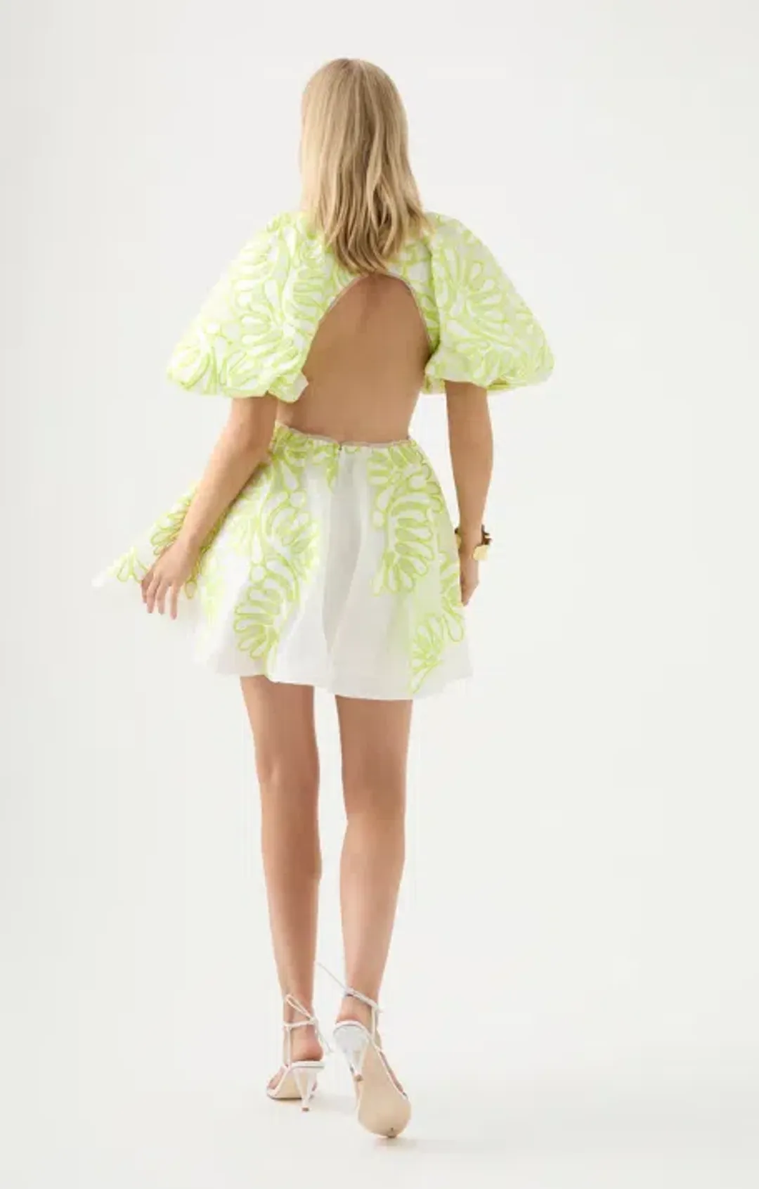 Aje Botanical Applique Mini Dress Ivory/Citrus Yellow Size 12 / L for rent on The Volte - main image