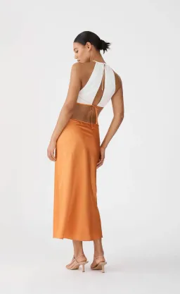 San Sloane Jasmine Midi Dress Orange/White Size 6 for rent on The Volte - image 4