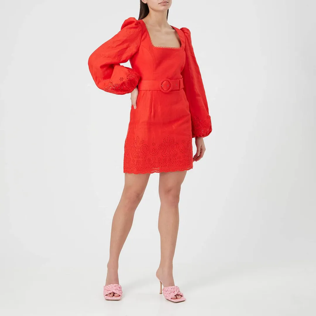 Rebecca Vallance Portia Broderie Anglaise Mini Dress Red Size 10 for rent on The Volte - main image