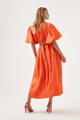 Aje Cosette Tie Back Midi Dress Orange Size 10 for rent on The Volte - image 5