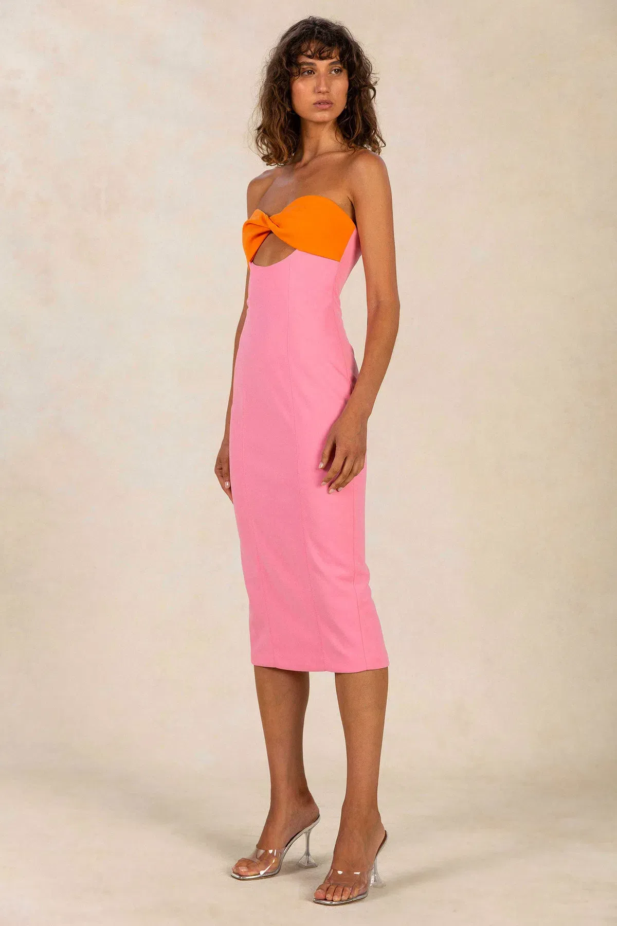 Misha Antonella Bonded Crepe Midi Dress Pink Size 10/M for rent on The Volte - main image