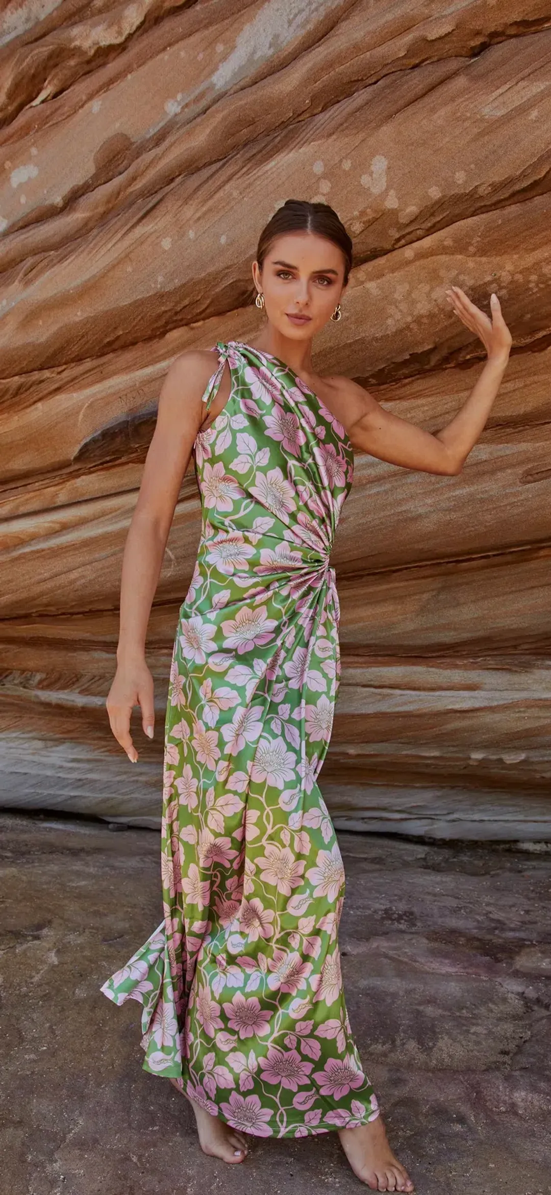 Sonya Moda | Nour Forever Maxi Dress | Olive Floral Print | Size 8/S for rent on The Volte - main image