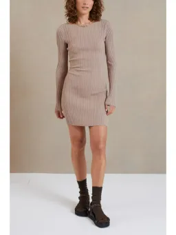 Bec & Bridge Lyla Knit L/S Mini Dress in Fawn Size AU 6  for rent on The Volte - image 1