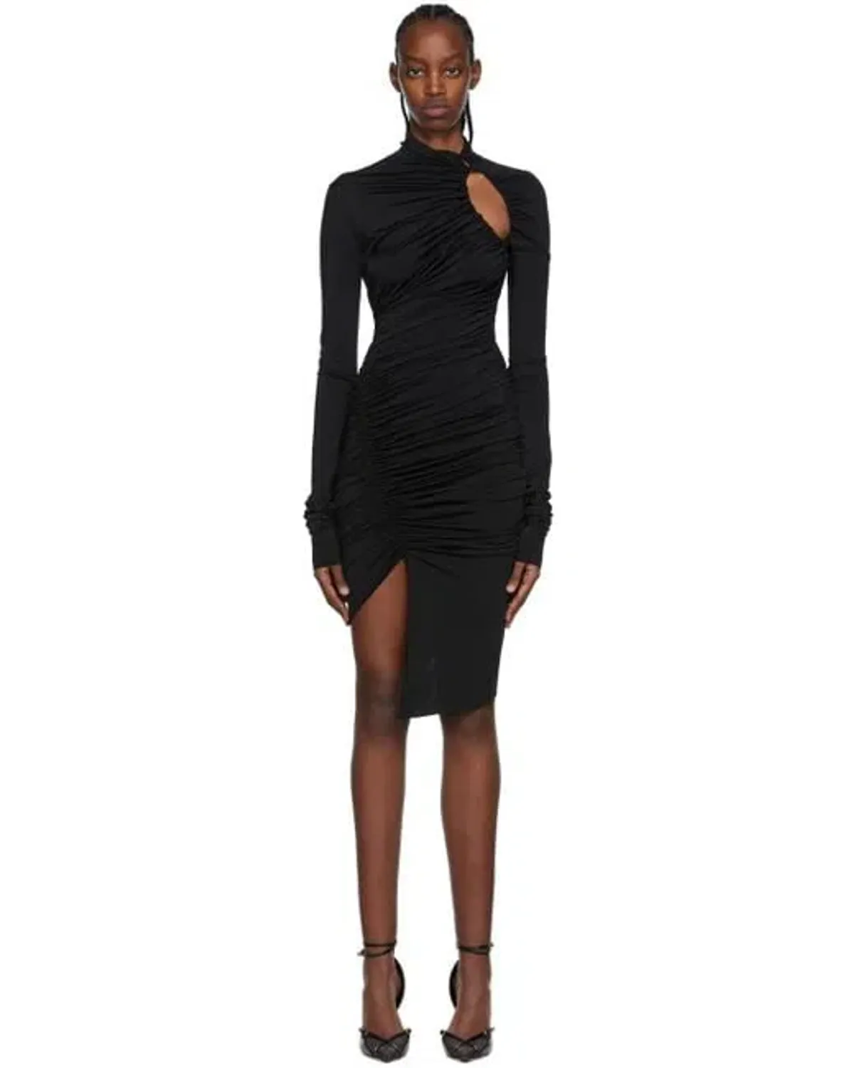 Mugler Swirling Mini Dress Black Size 6 for rent on The Volte - main image