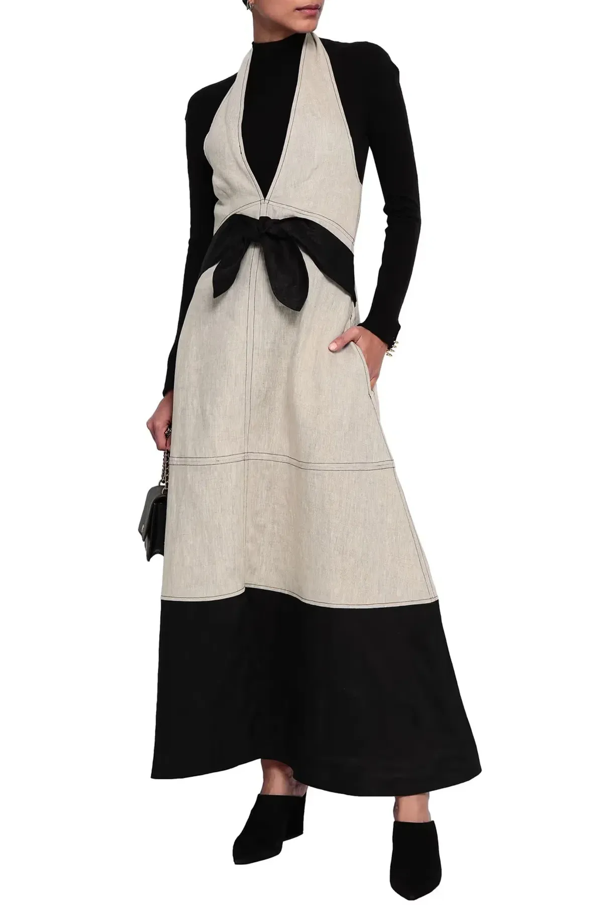 Paper London Linen Maxi Dress Grey Size 12 for rent on The Volte - main image