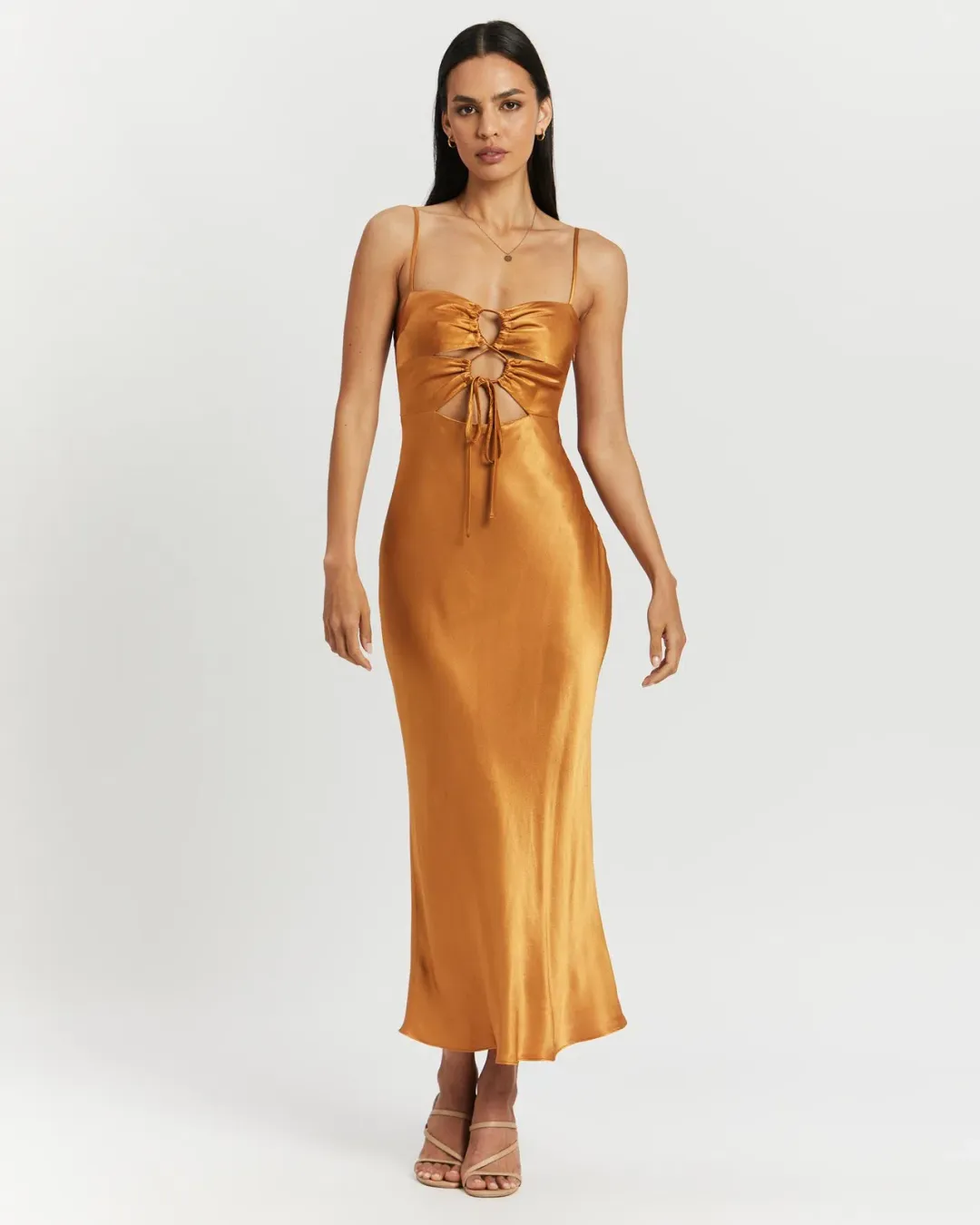 Shona joy Alma Lace Up Midi Dress Tumeric Size 8 for rent on The Volte - main image