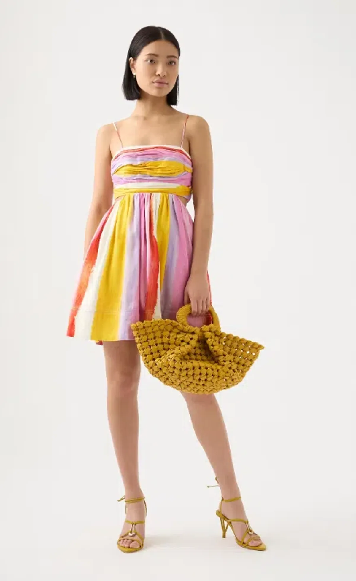 Aje Liza Ruched Baby Doll Dress Multi Size 10 for rent on The Volte - main image