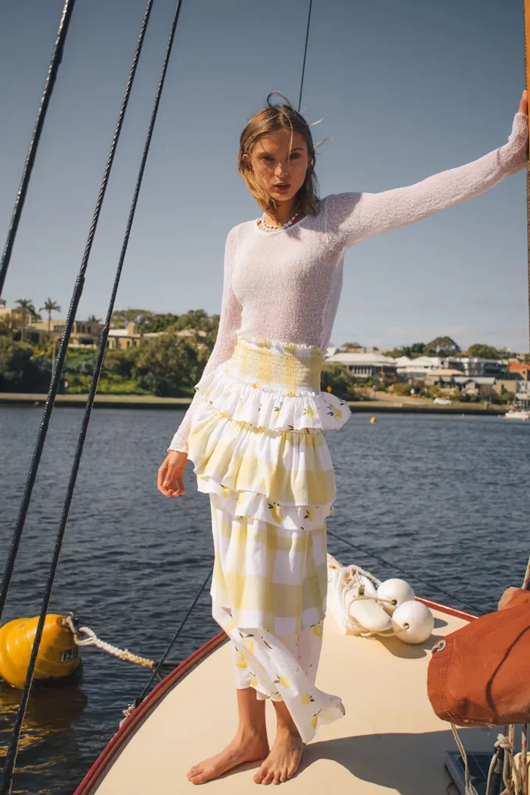 Ambra Maddalena Guinevera Dress Lemonata/White Size 10 for rent on The Volte - main image