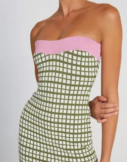 By Johnny Isabella Check Strapless Knit Dress Army Pink Size 6  for rent on The Volte - image 2
