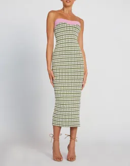 By Johnny Isabella Check Strapless Knit Dress Army Pink Size 6  for rent on The Volte - image 1