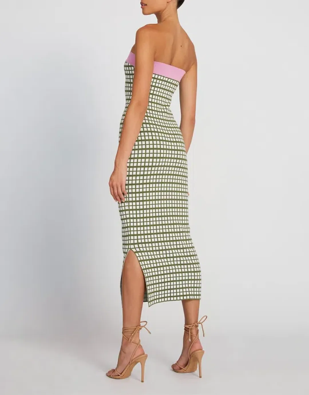 By Johnny Isabella Check Strapless Knit Dress Army Pink Size 6  for rent on The Volte - main image
