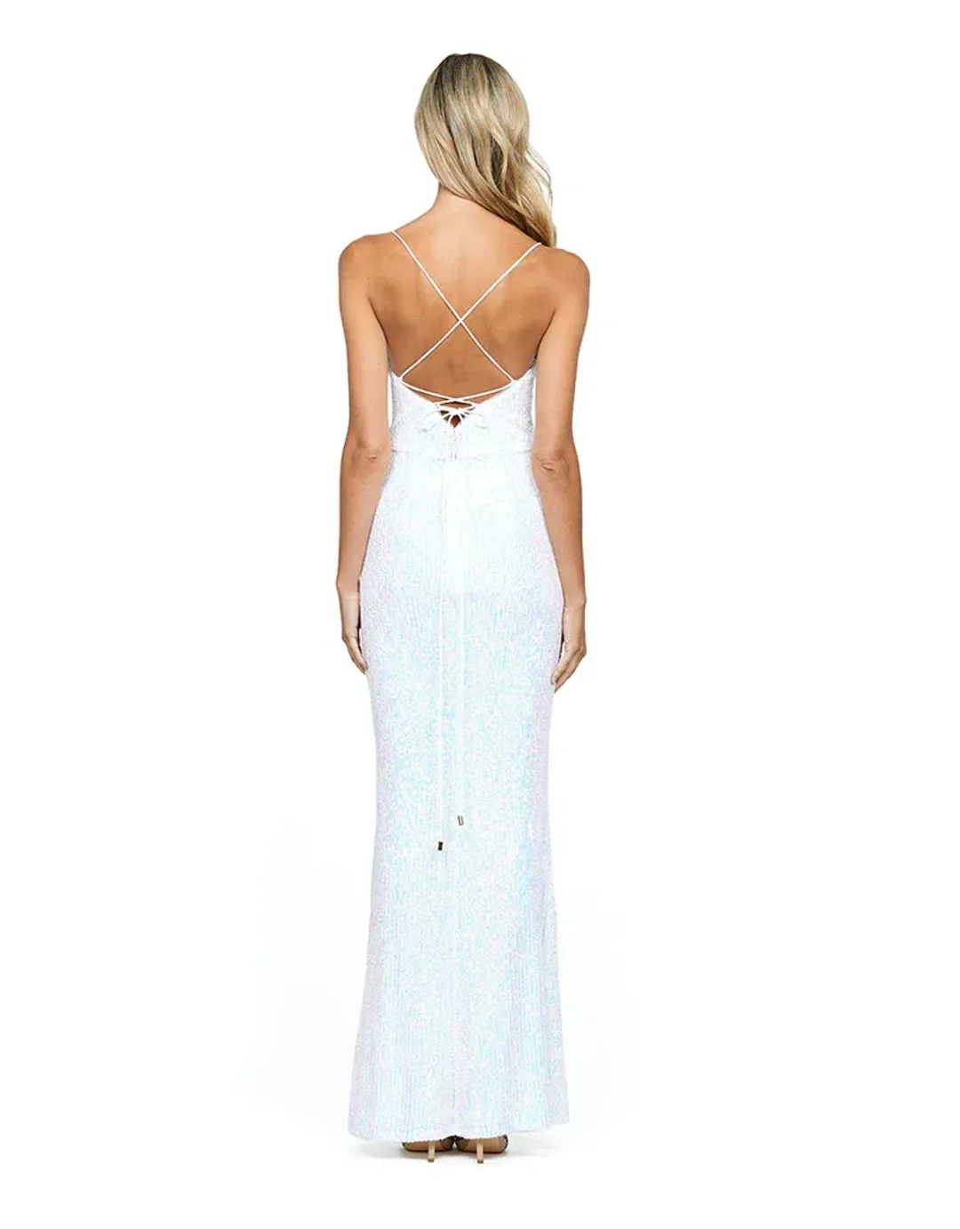 Bariano Dua Cowl Maxi Dress Iridescent White Size 12 for rent on The Volte - main image