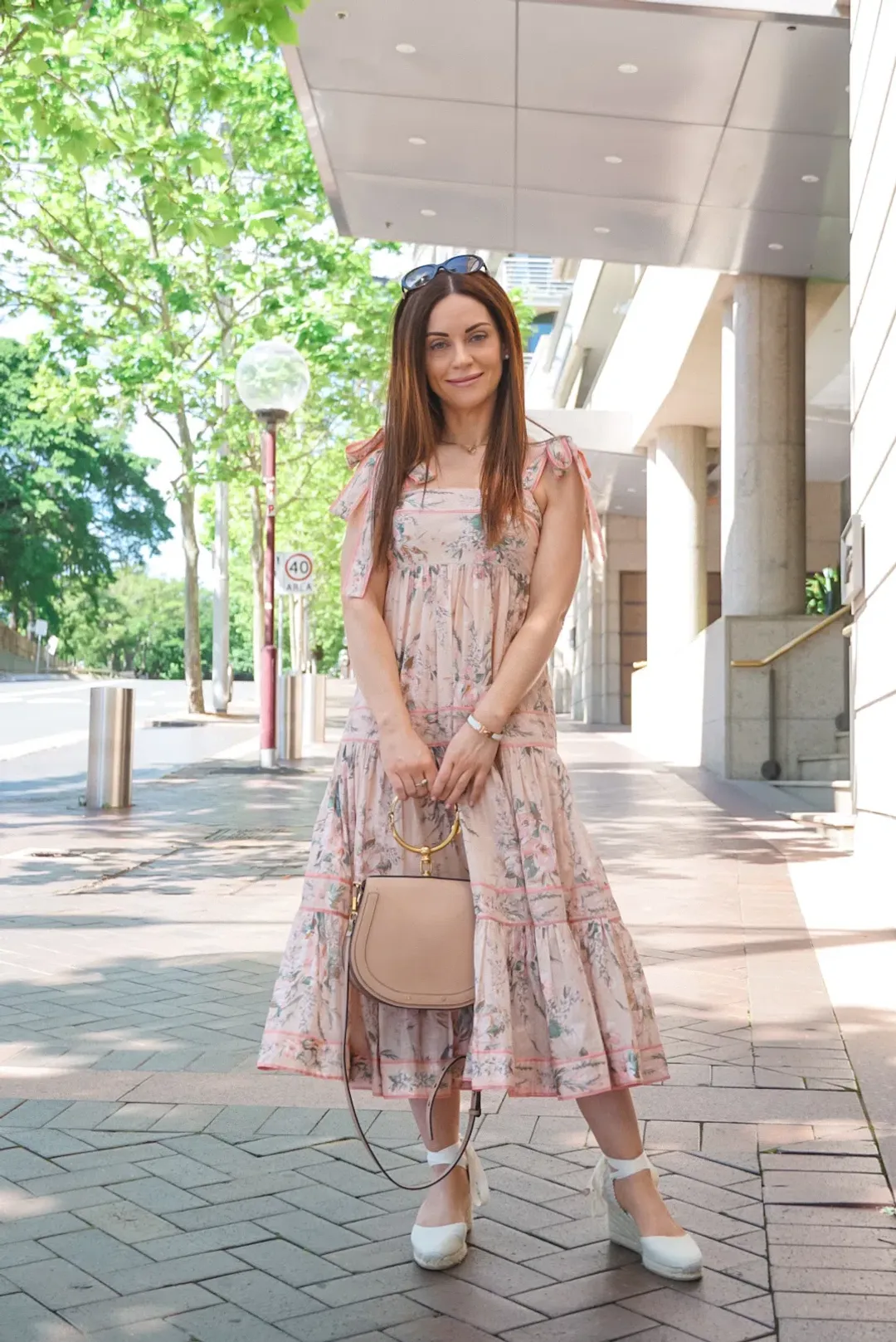 Zimmermann Moonshine Tie Shoulder Dress Cream Floral Size 6 for rent on The Volte - main image