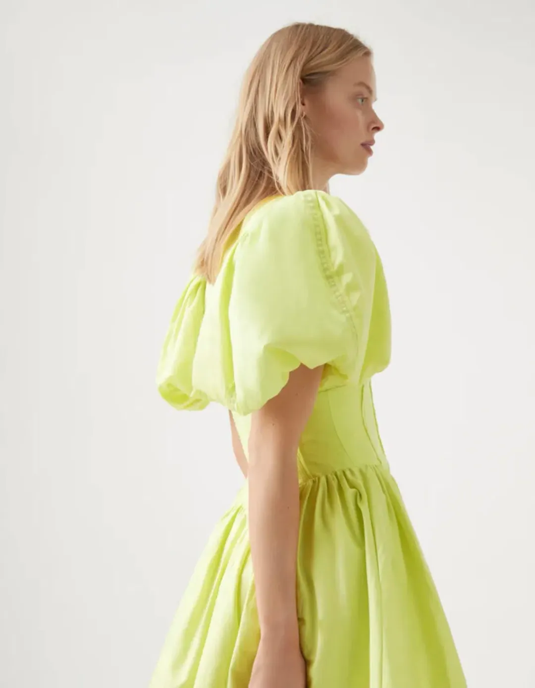 Aje Gianna Puff Sleeve Mini Dress Lime Green Size 10 / M for rent on The Volte - main image