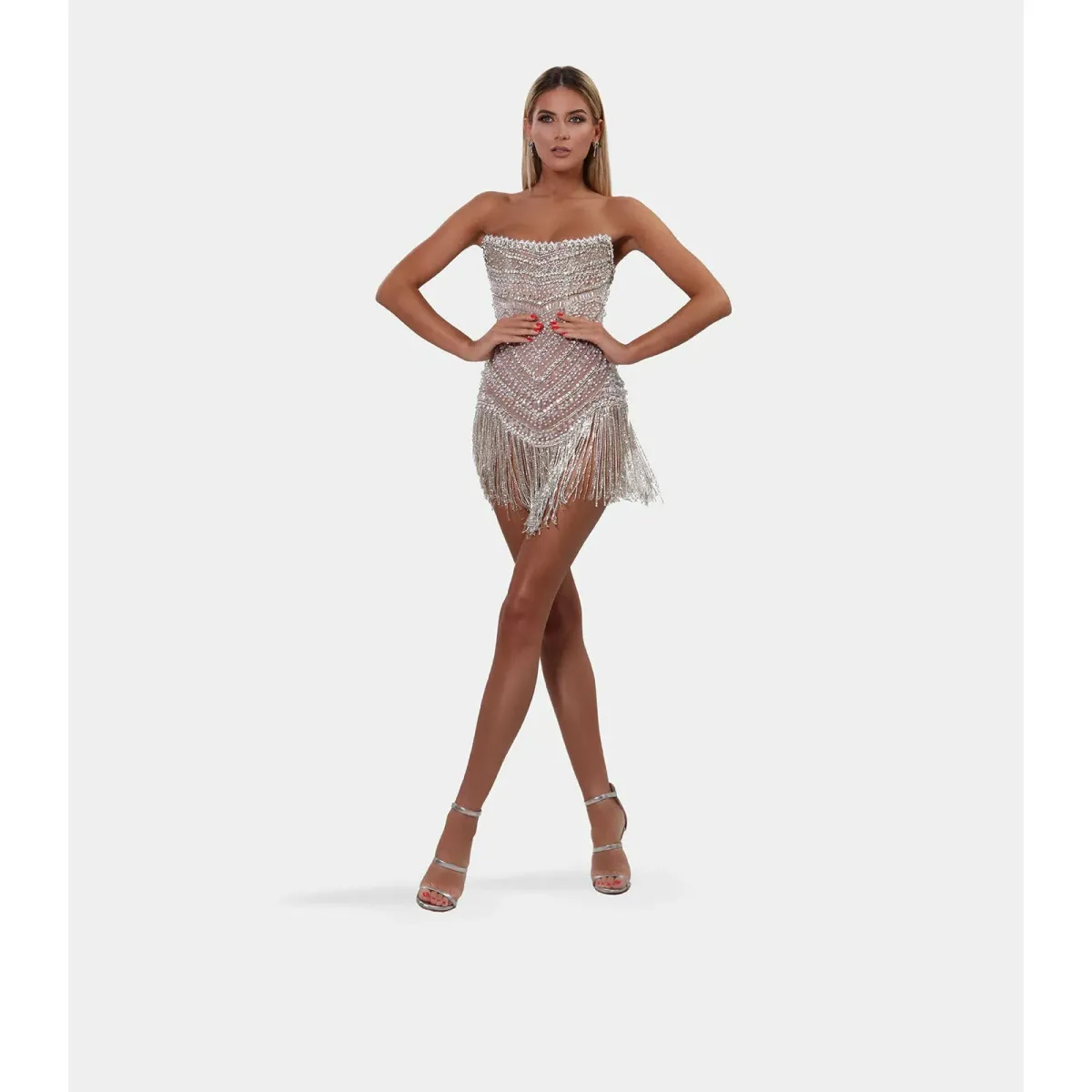 Albina Dyla Wild Corset Short Dress Silver/Nude Size 6 for rent on The Volte - main image