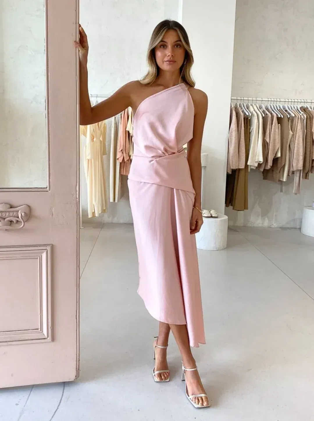 One Fell Swoop Temptation Midi Dress Pink Size 6 for rent on The Volte - main image