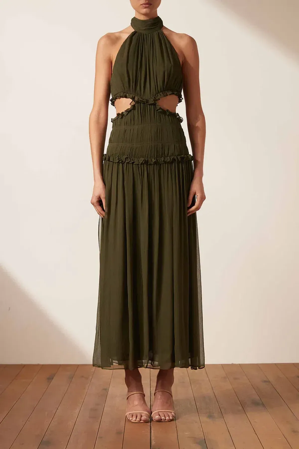 Shona Joy Safira High Neck Gown Green Size 8 for rent on The Volte - main image