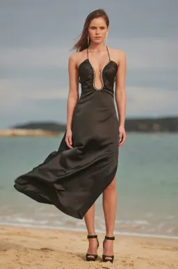 Sonya Moda Satin Embellished Keyhole Maxi Dress Black Size 8 for rent on The Volte - image 5