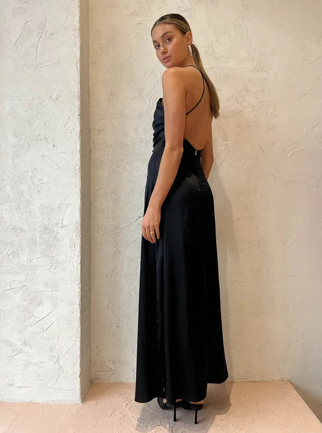Sonya Moda Satin Embellished Keyhole Maxi Dress Black Size 8 for rent on The Volte - main image
