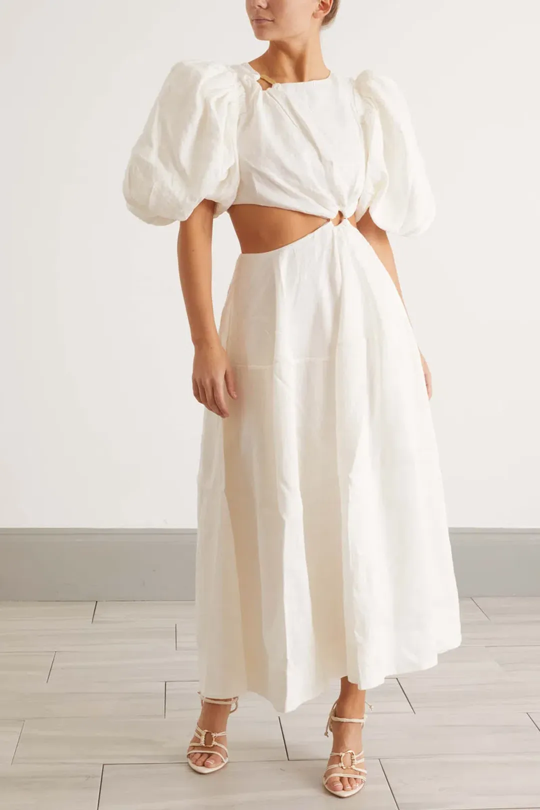 Aje Vanades Cut Out Ring Midi Dress Ivory Size 10 / M for rent on The Volte - main image