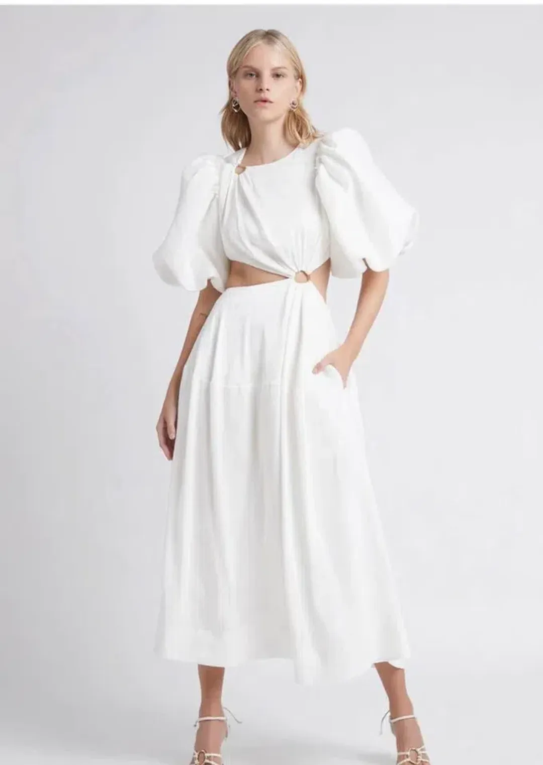 Aje Vanades Cut Out Ring Midi Dress Ivory Size 10 / M for rent on The Volte - main image