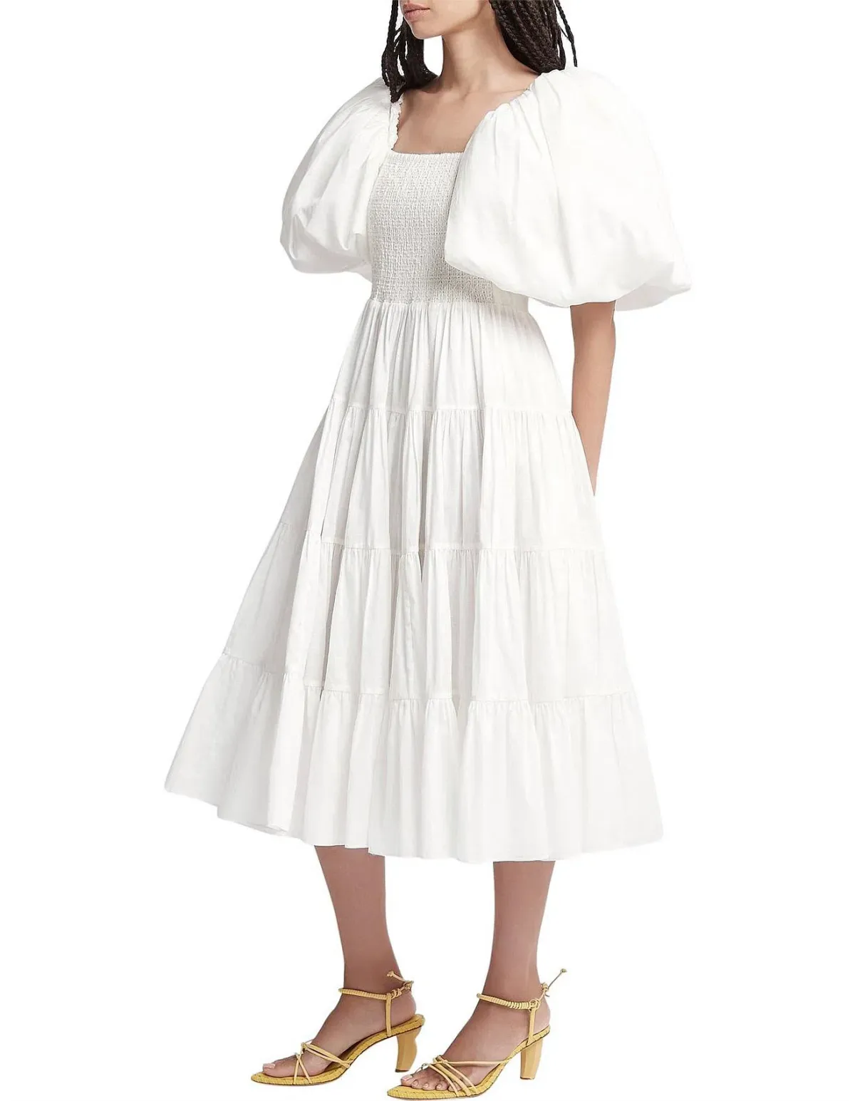Aje Cherished Midi Dress Ivory White Size 8 / S for rent on The Volte - main image